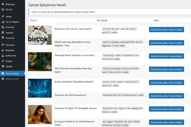 Aynı Sluga Sahip Görselleri Toplu Öne Çıkar
